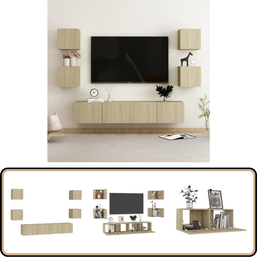 VidaXL Tv-meubelset 6-delig Sonoma eikenhout Televisiescherm Kast Tv Meubels Salontafel Woonkamerdecoratie Houten Tv Stand Bruine Tv Kast Sonomane Eik