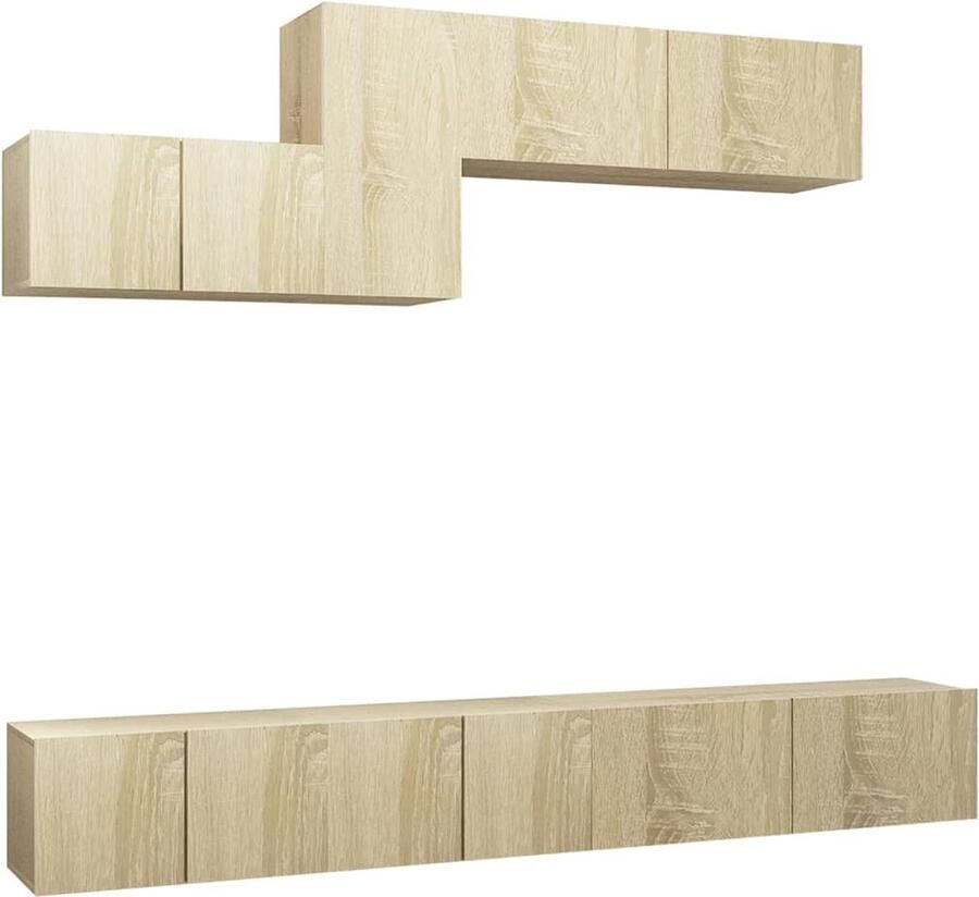 VidaXL Tv-meubelset 6-delig Sonoma eikenhout Tv Meubels Tv Kasten Houten Tv Meubelen Tv Stand Media Kast Sonoma Eiken Bruine Tv Kast Wandmontage Tv Kast Living Room Furniture Woonkamer Meubilair
