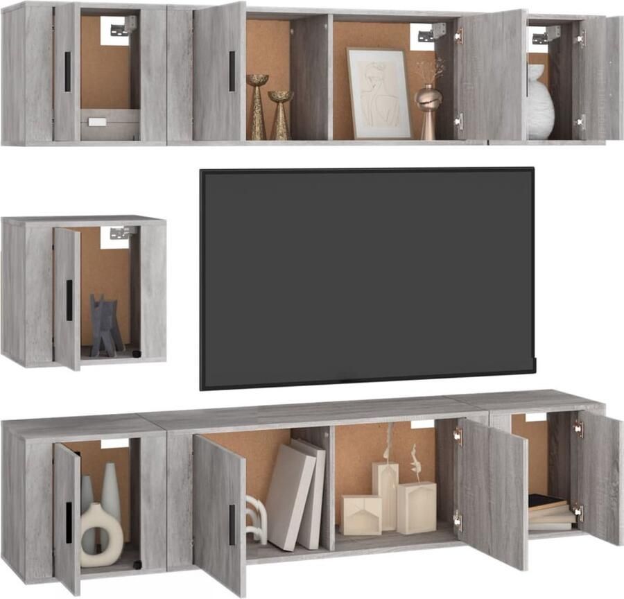 VidaXL Tv-meubelset 7-delig Bewerkt hout Betongrijs Tv-meubel Betongrijs Houten Tv Kast Tv Stand Salontafel