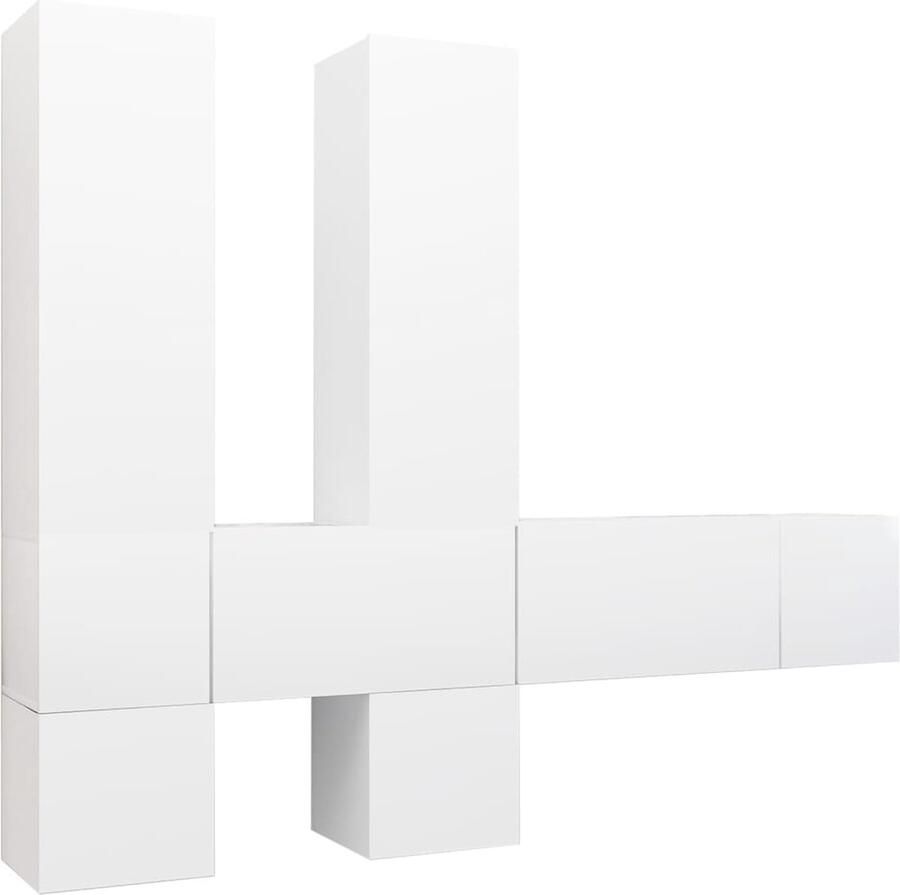 VidaXL Tv-meubelset 7-delig Bewerkt hout Wit Tv Meubels Tv Kast Wandmontage Boekenplank Livingroom Furniture Witte Tv Stand Media Center Opslagruimte Woonaccessoires Slaapkamer Accessoires Home Deco