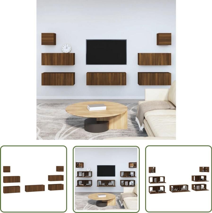VidaXL Tv-meubelset 7-delig Bruin Eiken Hout Televisieserie Tv Meubel Set Houten Tv Kast Bruine Meubels Woonkamer Decoratie Living Room Furniture - Foto 2