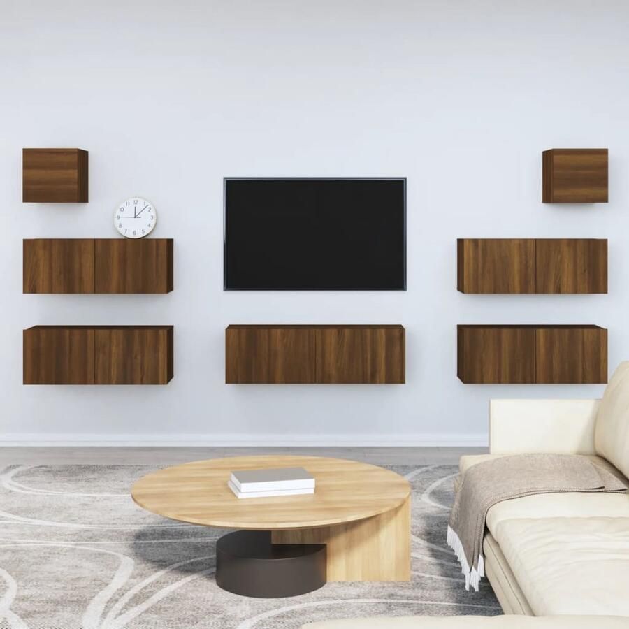 VidaXL Tv-meubelset 7-delig Bruin Eiken Hout Televisieserie Tv Meubel Set Houten Tv Kast Bruine Meubels Woonkamer Decoratie Living Room Furniture