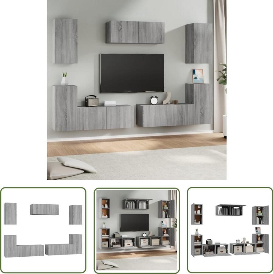 VidaXL Tv-meubelset 7-delig Grijs Sonoma Eiken Tv Meubel Wandmontage Tv Kast Houten Tv Kast Tv Meubels Salontafel Livingroom Decor