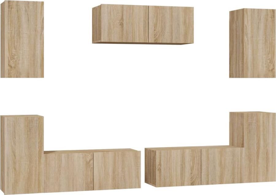 VidaXL Tv-meubelset 7-delig Sonoma eiken Bewerkt hout TV Kast Salontafel Houten Tv Stand Wandmontage Tv Meubelset Bruine Tv Kast Sonoma Eiken