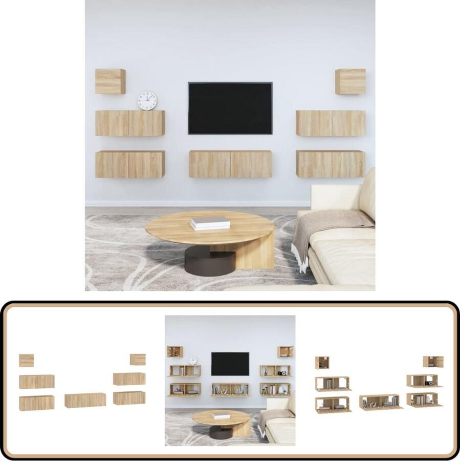 VidaXL Tv-meubelset 7-delig Sonoma eiken Bewerkt hout Tv Meubel Set Salon Meubilair Houten Tv Kast Houten Tv Stand Tv Tafel