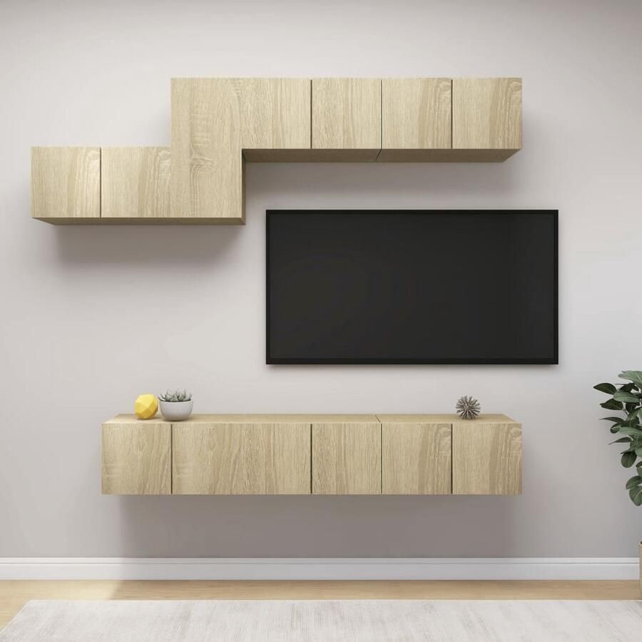 VidaXL Tv-meubelset 7-delig Sonoma eiken Hout Tv Meubels Tv Kasten Salontafel Bruine Meubelen Eiken Meubilair Wandmontage Opbergruimte Livingroom Furniture Home Deco Media Center - Foto 2