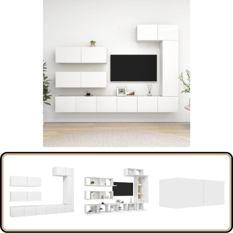 VidaXL Tv-meubelset 7-delig Wit Bewerkt hout Tv Meubels Houten Tv Kasten Tv Kast Set Witte Tv Meubelen Modern Tv Meubel
