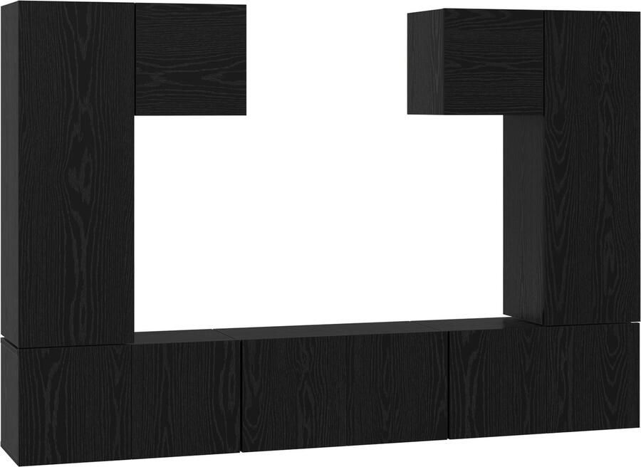 VidaXL Tv-meubelset met plank met opslag 7 pcs Zwart eikenhout 180 x 30 x 120 cm