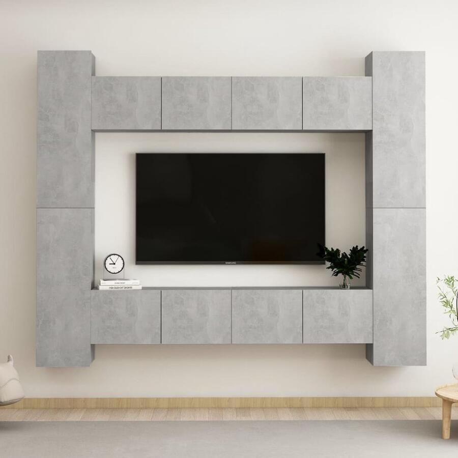VidaXL Tv-meubelset 8-delig Bewerkt hout Grijs Tv Meubels Betonnen Grijs Wandmontage Salontafel Livingroom Furniture Media Center Entertainment Unit Videowerkbank Stereo Kast Houten Tv Stand - Foto 2