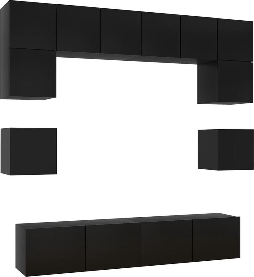 VidaXL Tv-meubelset 8-delig Bewerkt hout Zwart Tv Kast Wandmontage Tv Kast Tv Meubelset Houten Tv Kast Zwart Tv Kast Media Kast Salontafel Livingroom Furniture