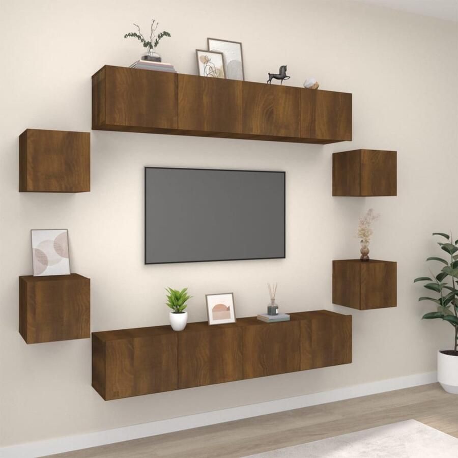 VidaXL Tv-meubelset 8-delig Bruineiken Bewerkt hout TV Meubel Set Tv Kast Wandmontage Houten Meubels Bruine Eik