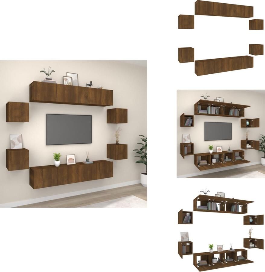 VidaXL Tv-meubelset 8-delig Bruineiken Bewerkt hout TV Meubel Set Tv Kast Wandmontage Houten Meubels Bruine Eik - Foto 2