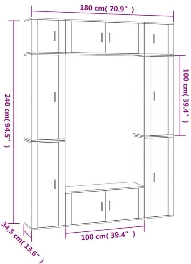 VidaXL Tv-meubelset 8-delig Gerookt eikenhout TV Meubel Salontafel Kast Houten Meubilair Bruine Meubelen