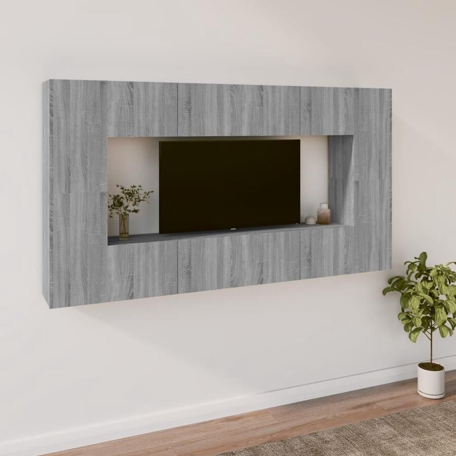 VidaXL Tv-meubelset 8-delig Grijs Sonoma Eiken Tv Meubel Set Televisiesectie Wandmontage Houten Kast Grijze Meubels Saloninrichting Woonkamerdecoratie - Foto 2