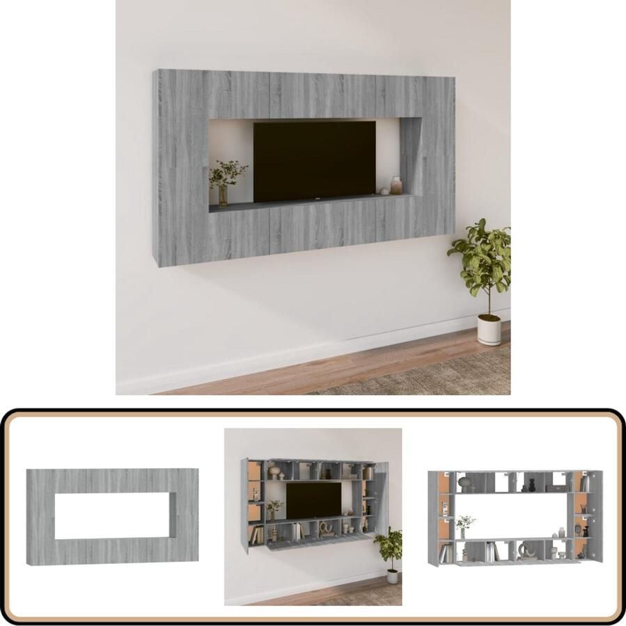 VidaXL Tv-meubelset 8-delig Grijs Sonoma Eiken Tv Meubel Set Televisiesectie Wandmontage Houten Kast Grijze Meubels Saloninrichting Woonkamerdecoratie