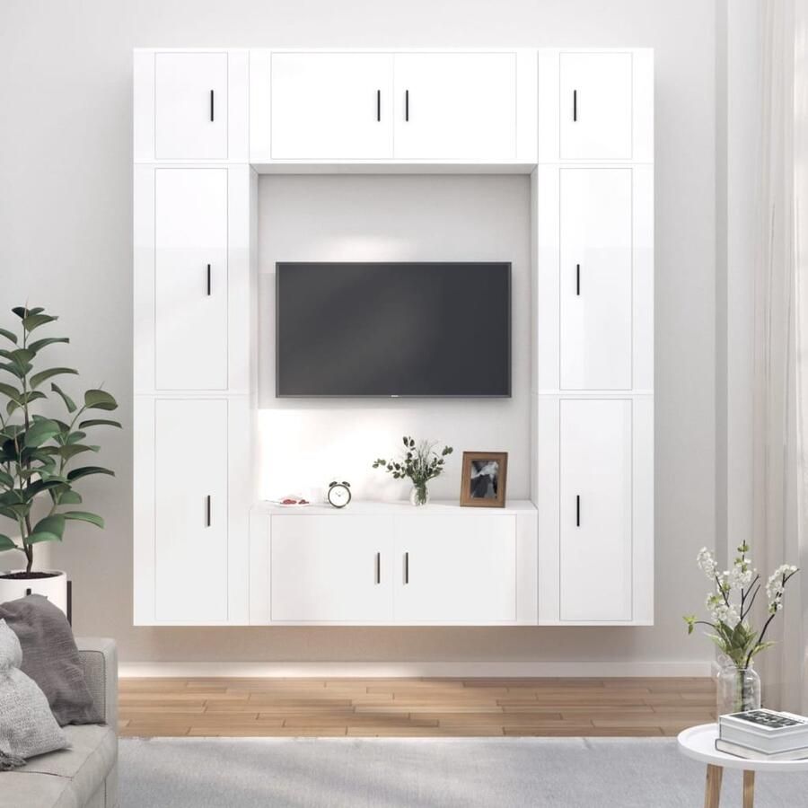 VidaXL Tv-meubelset 8-delig Hoogglans wit Tv Meubel Set Houten Tv Kast Witte Tv Kast Tv Meubels Salontafel Woonkamer Decoratie Opslagruimte - Foto 2