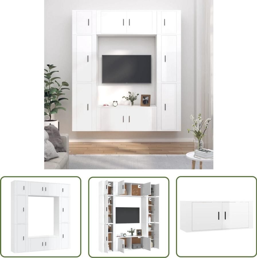 VidaXL Tv-meubelset 8-delig Hoogglans wit Tv Meubel Set Houten Tv Kast Witte Tv Kast Tv Meubels Salontafel Woonkamer Decoratie Opslagruimte