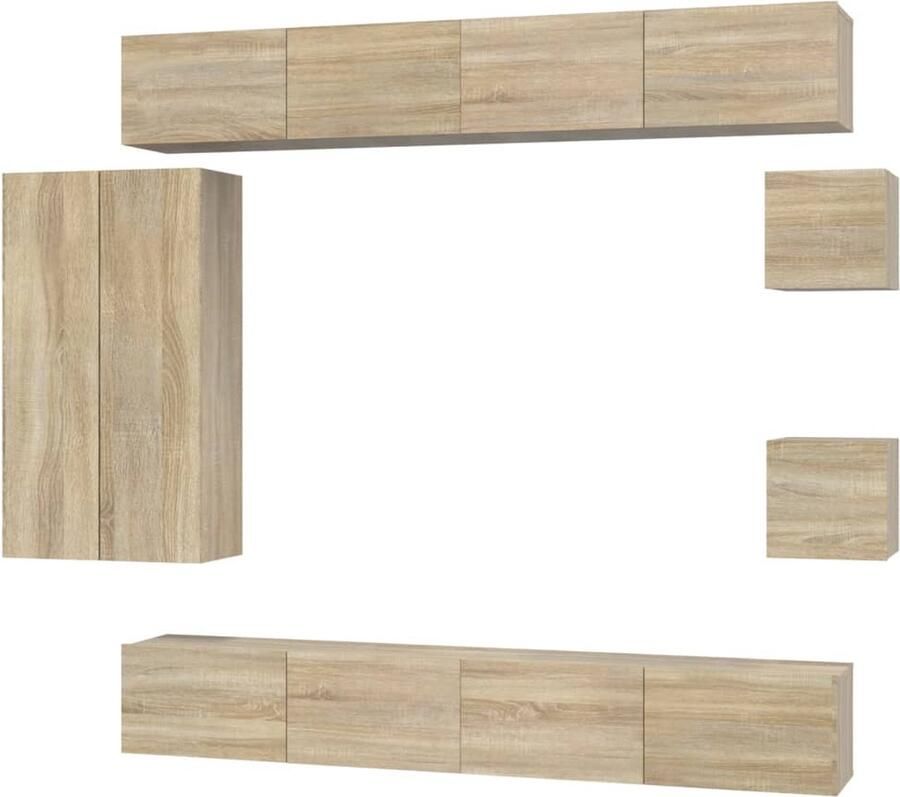 VidaXL Tv-meubelset 8-delig Sonoma eiken Hout Klassieke Tv Kast Tv Meubelset Salontafel Houten Tv Stand Wandmontage Tv Kast Bruine Tv Kast Sonoma Eiken