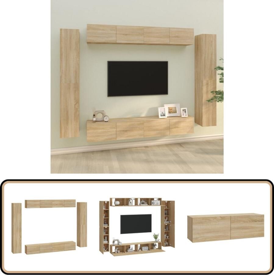 VidaXL Tv-meubelset 8-delig Sonoma eiken Hout Tv Meubel Set Wandmontage Tv Kast Houten Tv Kast Sonoma Eiken Meubels Salontafel