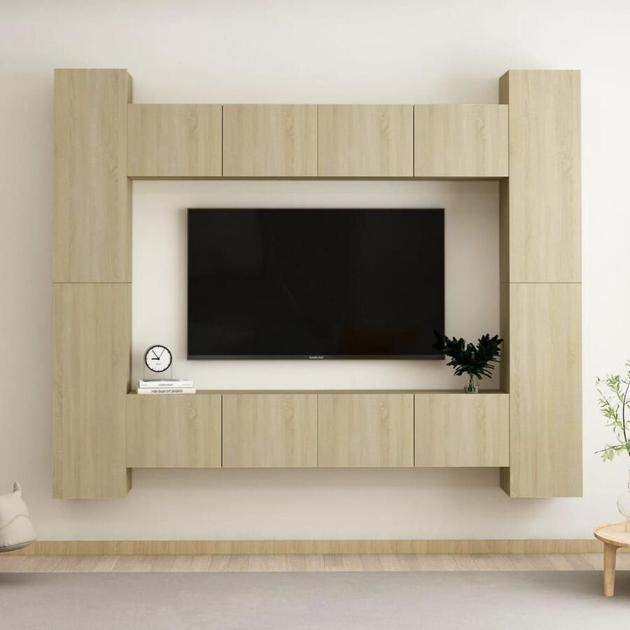 VidaXL Tv-meubelset 8-delig Sonoma eiken Hout Tv Meubels Salontafel Woonkamerdecoratie Houten Tv Stand Houten Kast Media Kast Sonora Eiken Bruine Tv Kast Tv Unit Tv Plank - Foto 2