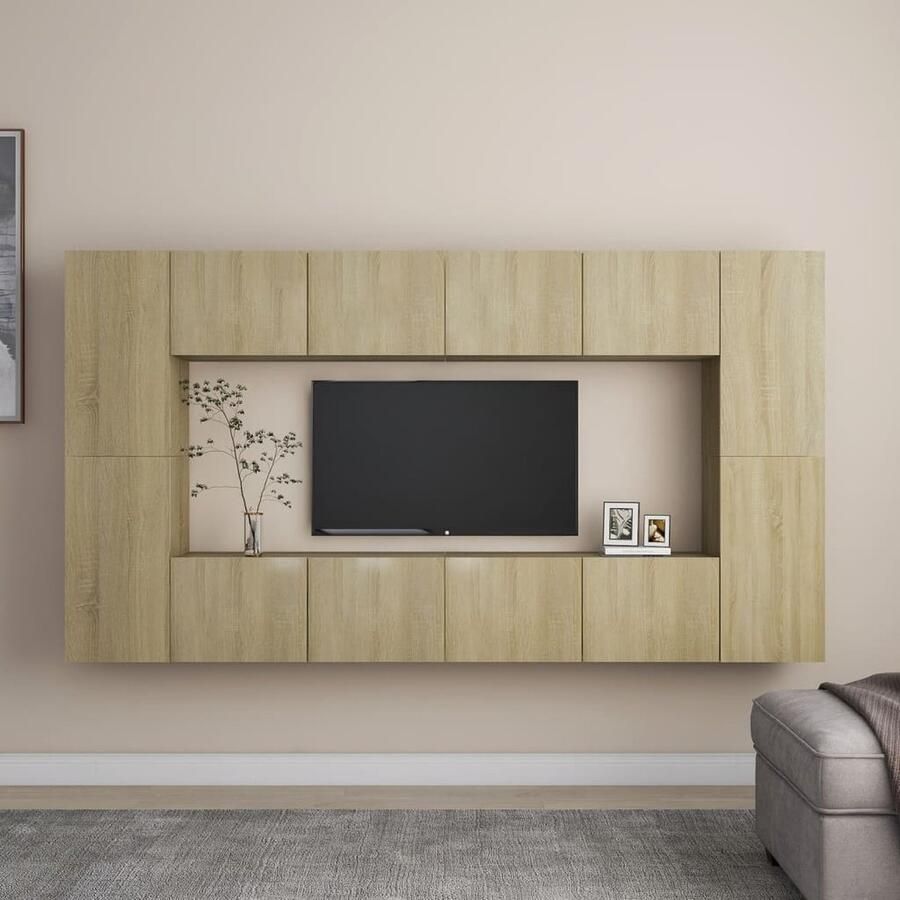 VidaXL Tv-meubelset 8-delig Sonoma eiken Spaanplaat Televisiesectie Salontafel Wandtv Meubel Houten Tv Stand Tv Kast Houten Tv Unit - Foto 2