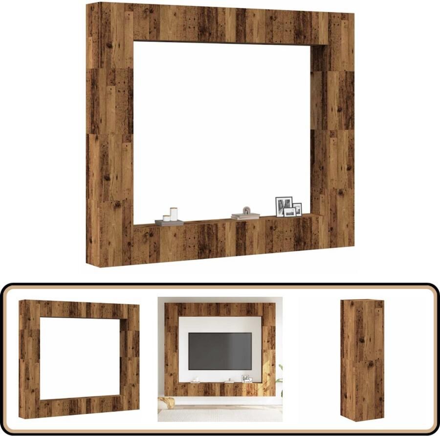 VidaXL Tv-meubelset 8-delig Wandmontage Houtkleur Tv Meubel Set Tv Kast Wandmontage Tv Meubilair Houten Tv Kast Vintage Tv Stand