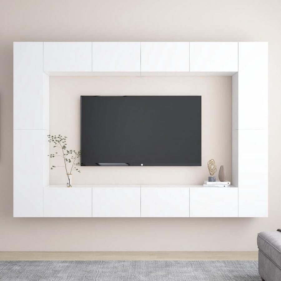 VidaXL Tv-meubelset 8-delig Wit Bewerkt hout Televisiescherm Tv Stand Tv Meubel Salontafel Livingroom Furniture Houten Tv Meubel - Foto 2