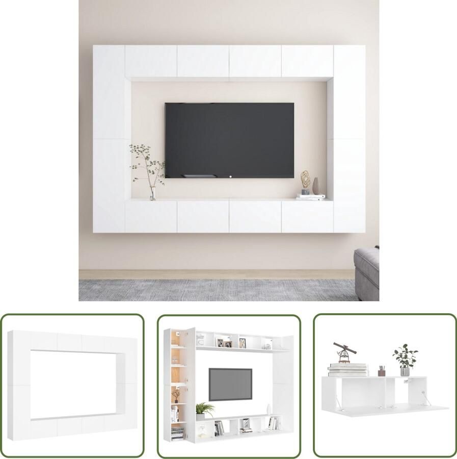 VidaXL Tv-meubelset 8-delig Wit Bewerkt hout Televisiescherm Tv Stand Tv Meubel Salontafel Livingroom Furniture Houten Tv Meubel