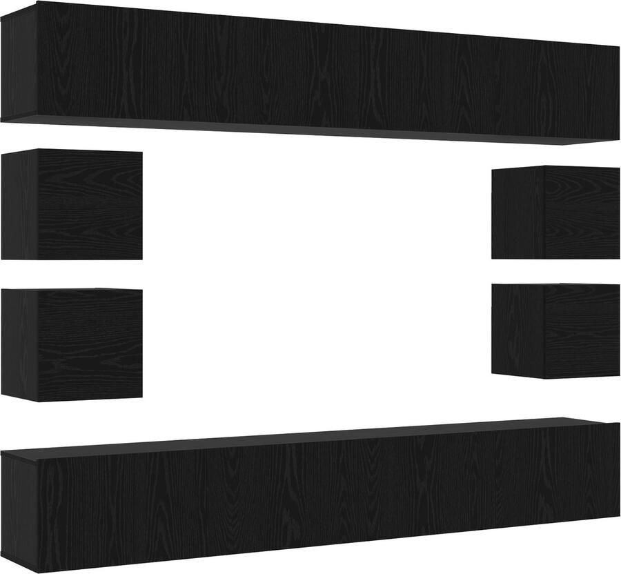 VidaXL 8-delige TV-kast set wandmontage zwart eiken bewerkt hout wandmontage TV-kasten 2 stuks zwart eiken 30 5x30x30 cm TV-kasten 2 stuks zwart eiken 100x30x30 cm bewerkt hout