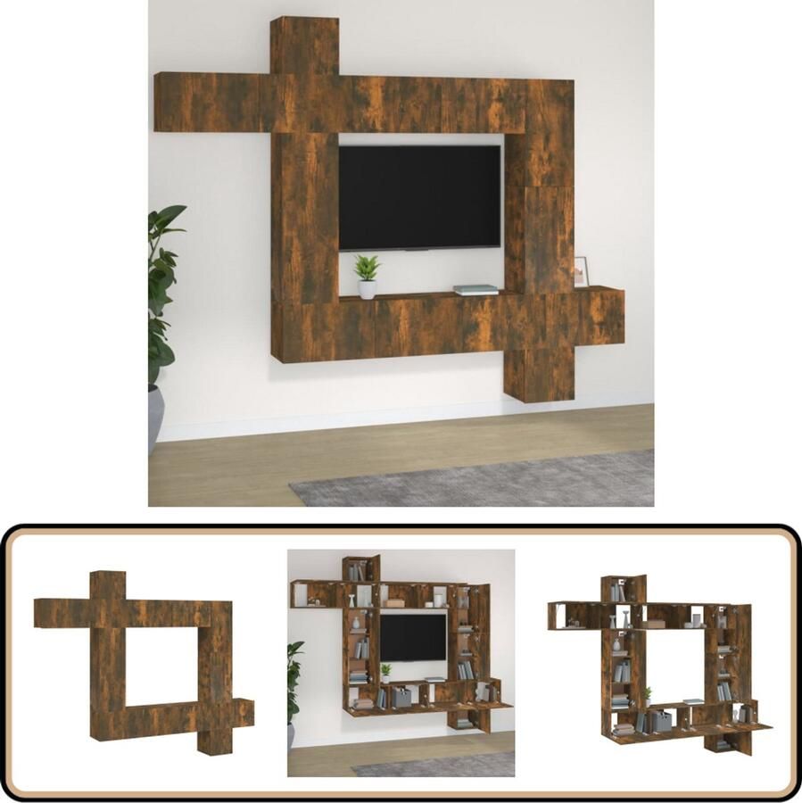 VidaXL Tv-meubelset 9-delig Gerookt eiken Tv Meubel Houten Tv Kast Tv Stand Bruine Tv Tafel Living Room Furniture Decoratief Meubilair Opbergkast Wandmontage