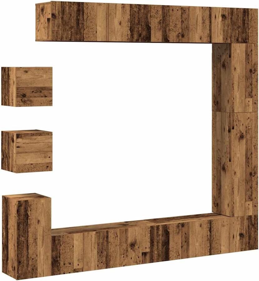 VidaXL Salontafel Tv Meubel 9-delig Tv-meubelset wandmontage bewerkt hout oud houtkleurig Houten Kast Woonkamerdecoratie Opbergruimte - Foto 2