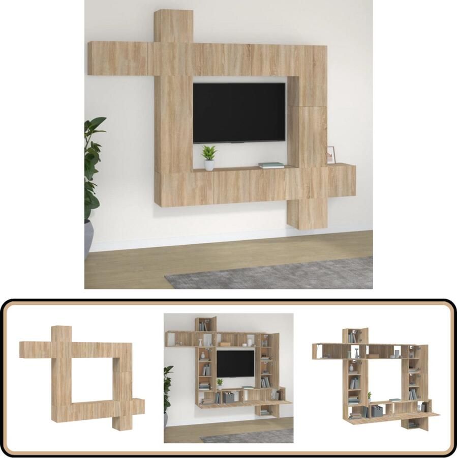 VidaXL Tv-meubelset 9-delig Sonoma eiken hout Tv Meubel Houten Tv Kast Sonoma Eiken Wandmontage Tv Modulair Tv Meubel