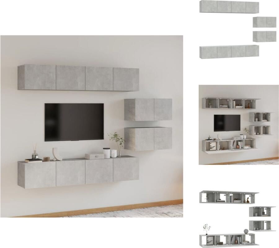 VidaXL 6-delige tv-meubelset betongrijs hout TV Kast Tv Meubel Beton Grijs Houten Tv Kast Wandmontage - Foto 2