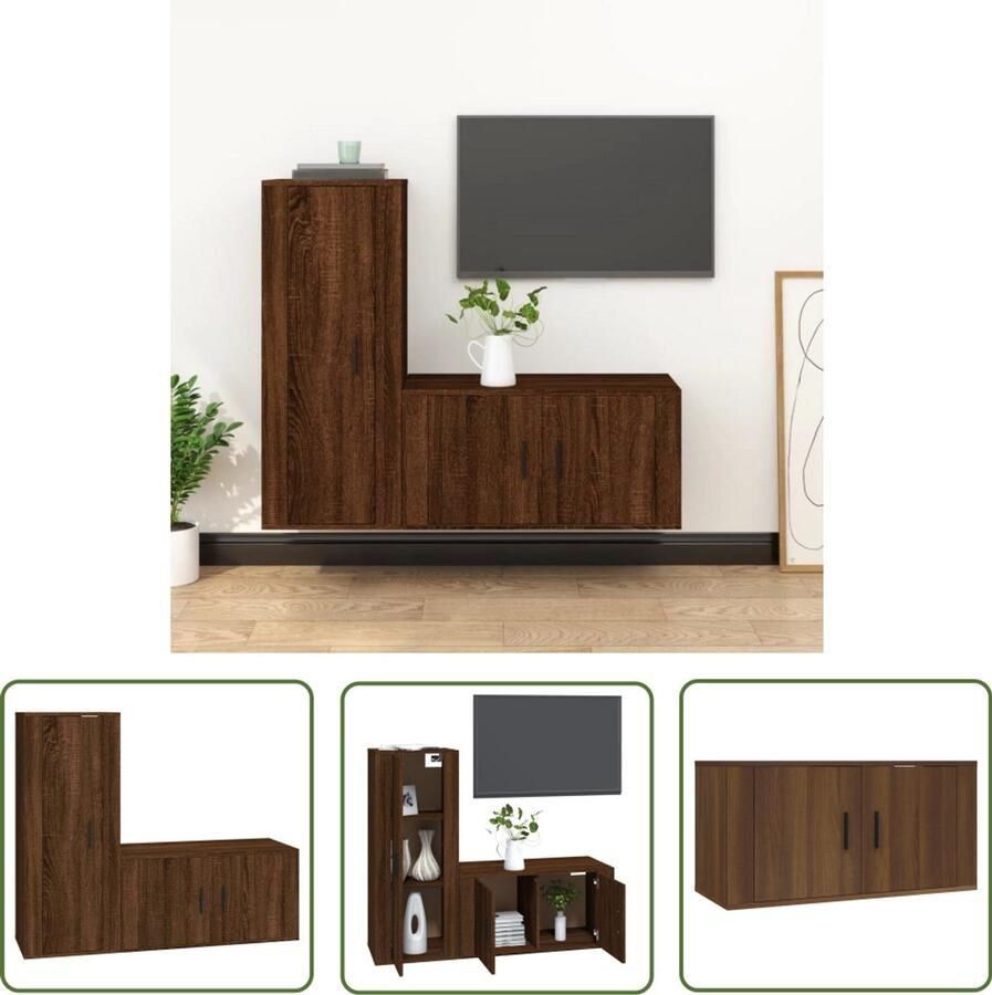 VidaXL Tv-meubelset bruin eiken 2-delig Televisiesecretaris Salontafel Houten Tv-stand Bruine Eik Mediastand Opbergkast