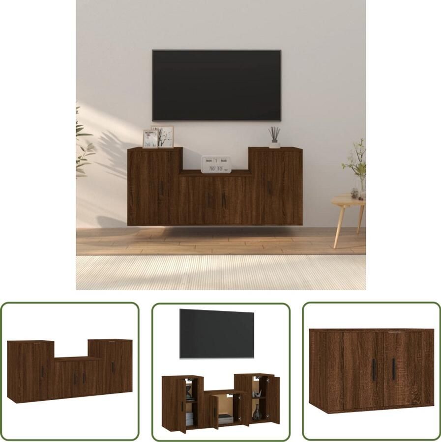 VidaXL Tv-meubelset Bruin Eiken 3-delig Televisiesecretaris Tv Kast Houten Tv Stand Bruine Eik Salontafel Livingroom Furniture Opbergkast