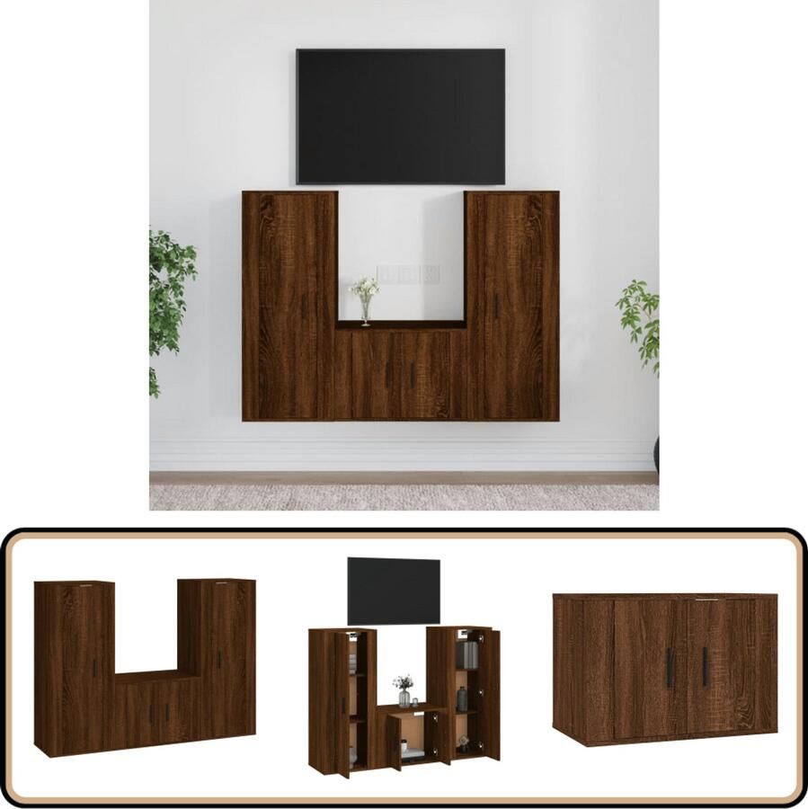 VidaXL Tv-meubelset Bruin Eiken 3-delig TV Meubel Salontafel Houten Tv Stand Bruin Tv Meubel Tv Kast Mediastand Boekenplank Opslagoplossing