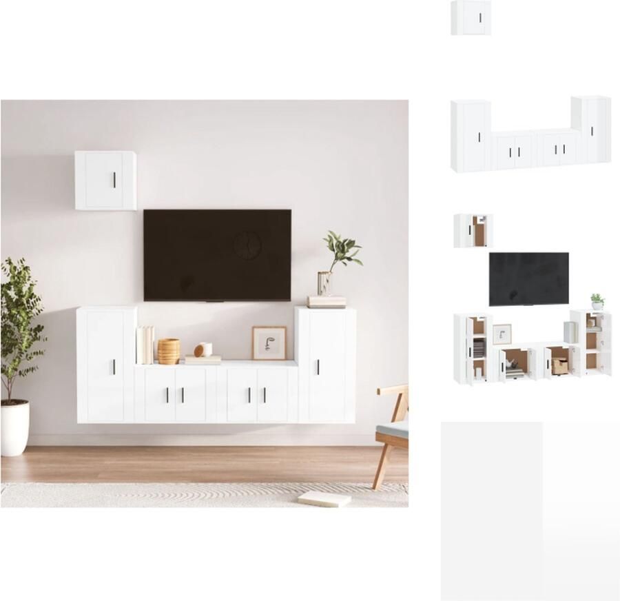 VidaXL TV-meubelset Classic Hoogglans wit 2 x 57x34.5x40 cm 2 x 40x34.5x80 cm 1 x 40x34.5x40 cm Kast - Foto 3