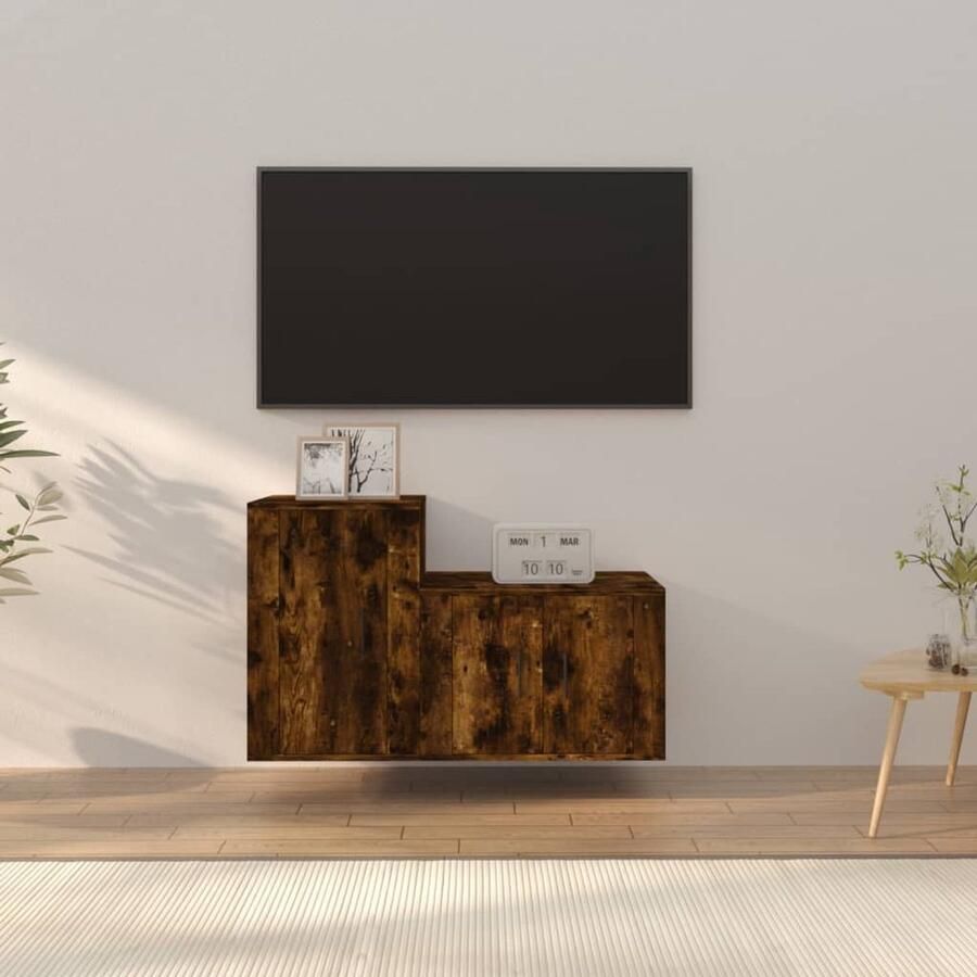 VidaXL Tv-meubelset Gerookt Eiken 2-delig TV Meubel Houten Kast Bruine Kast Salon Meubilair Woonkamer Decoratie