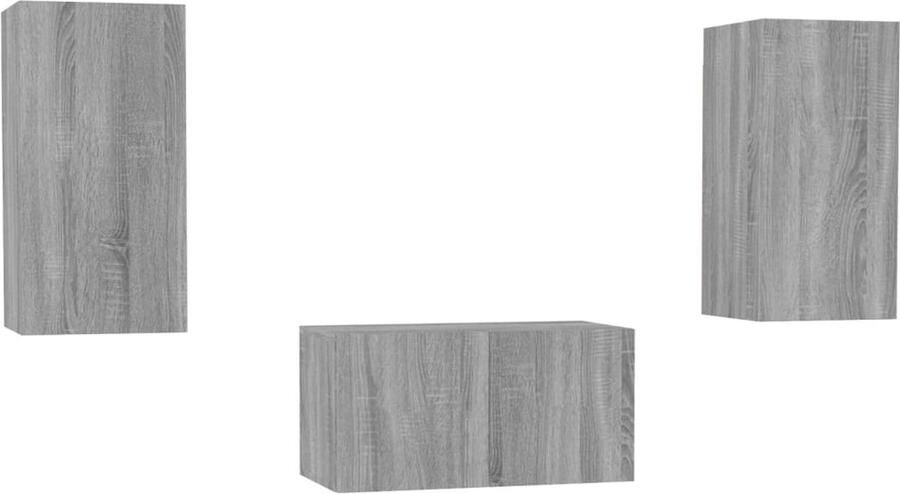 VidaXL Tv-meubelset Grijs Sonoma Eiken 3-delig Televisieserie Salontafel Wandmontage Houten Meubilair Grijze Kast Tv Stand Opslagoplossing Livingroom Furniture