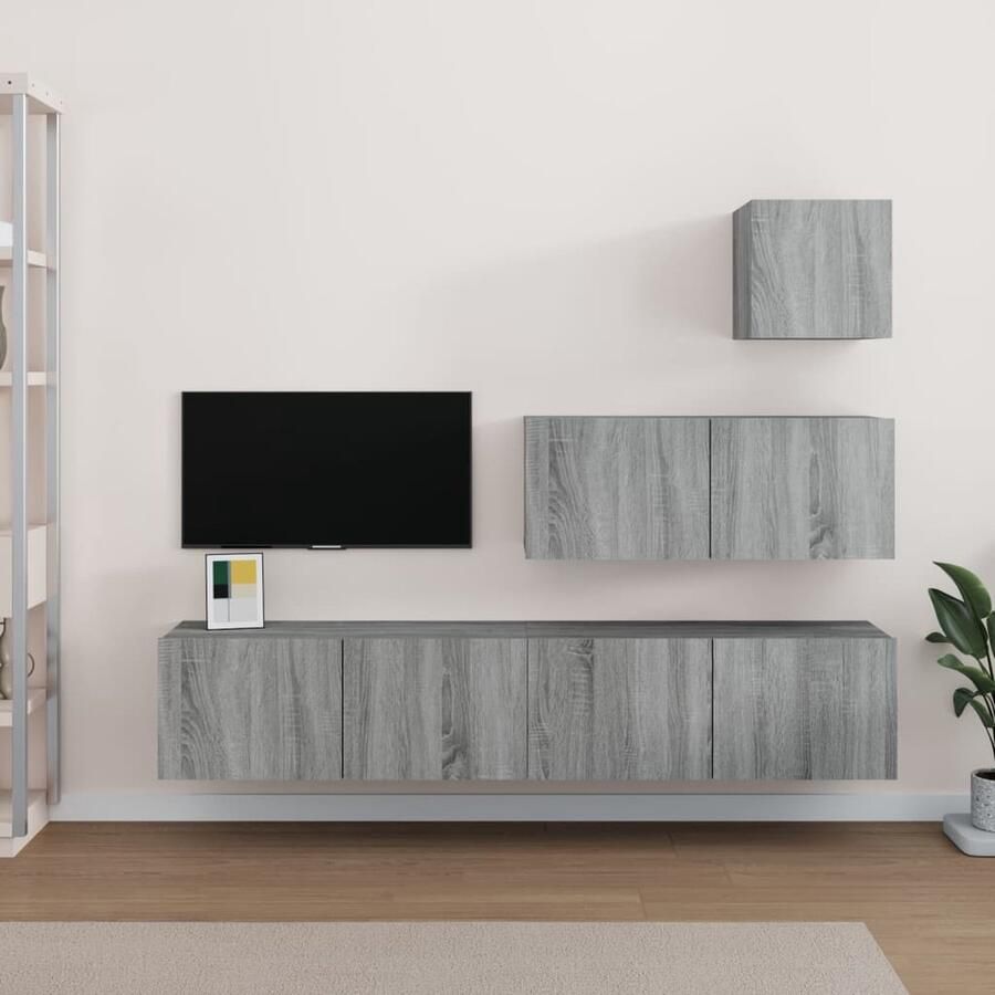 VidaXL Tv-meubelset Grijs Sonoma Eiken 4-delig Tv Meubel Set Tv Kast Salon Meubels Houten Tv Meubel Grijze Tv Kast Sonoma Eiken - Foto 2