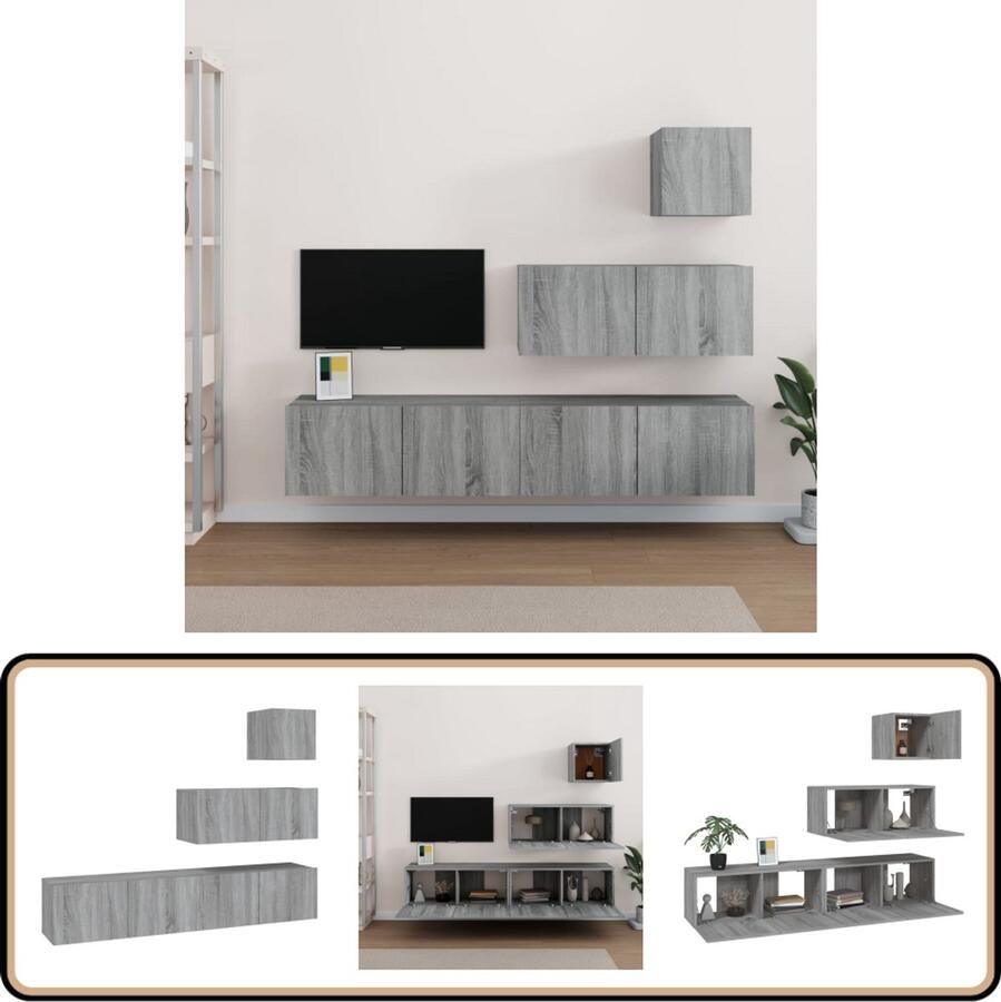 VidaXL Tv-meubelset Grijs Sonoma Eiken 4-delig Tv Meubel Set Tv Kast Salon Meubels Houten Tv Meubel Grijze Tv Kast Sonoma Eiken
