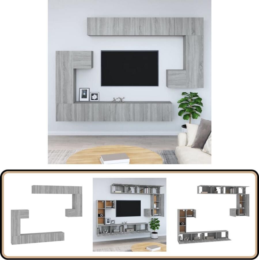 VidaXL Tv-meubelset Grijs Sonoma Eiken 8-delig TV Kast Wandkast Houten Kast Grijze Kast Sonoma Eiken