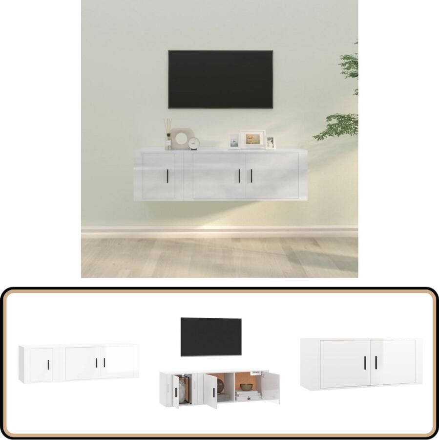 VidaXL Tv-meubelset Hoogglans wit 2-delig TV Meubel Tv Kast Witte Tv Kast Houten Tv Kast Wandmontage Tv Kast