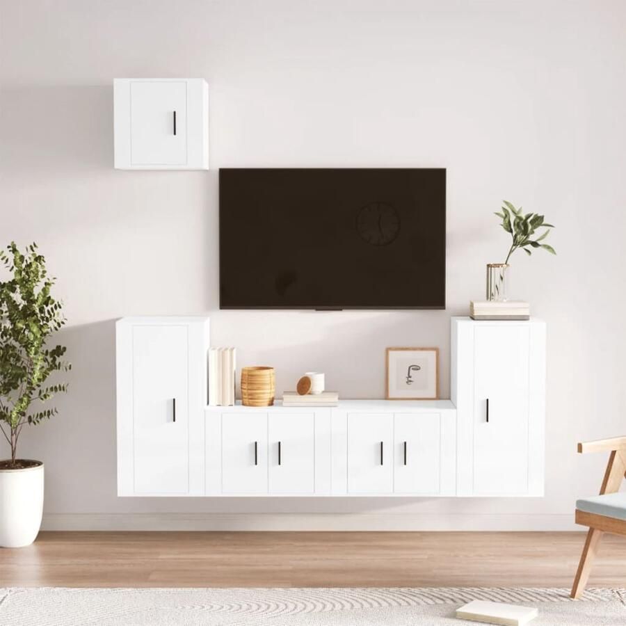 VidaXL Tv-meubelset Hoogglans Wit 5-delig TV Meubel Tv Kast Salontafel Woonkamer Meubels Houten Meubelen Witte Meubelen - Foto 2