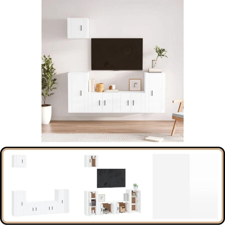 VidaXL Tv-meubelset Hoogglans Wit 5-delig TV Meubel Tv Kast Salontafel Woonkamer Meubels Houten Meubelen Witte Meubelen