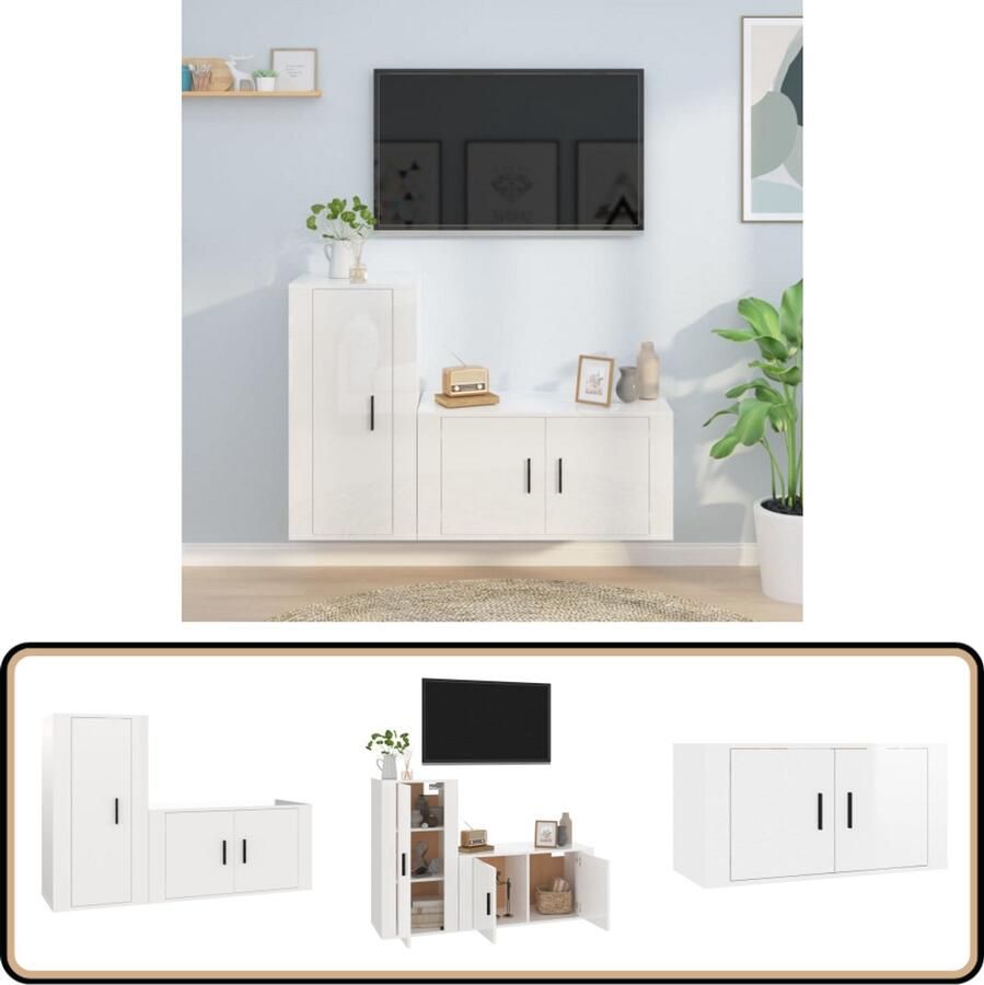 VidaXL Tv-meubelset Hoogglans Wit Bewerkt Hout Televisieserie Tv Kast Tv Meubel Hifi Meubels Tv Stand