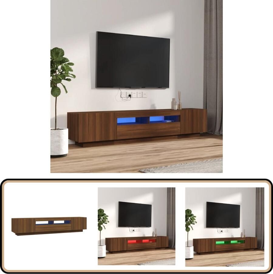 VidaXL Tv-meubelset met LED Bruineiken 2-delig Tv Meubel Houten Tv Meubelen Led Tv Meubel Bruine Tv Kast Design Tv Kast Media Kast Living Room Furniture