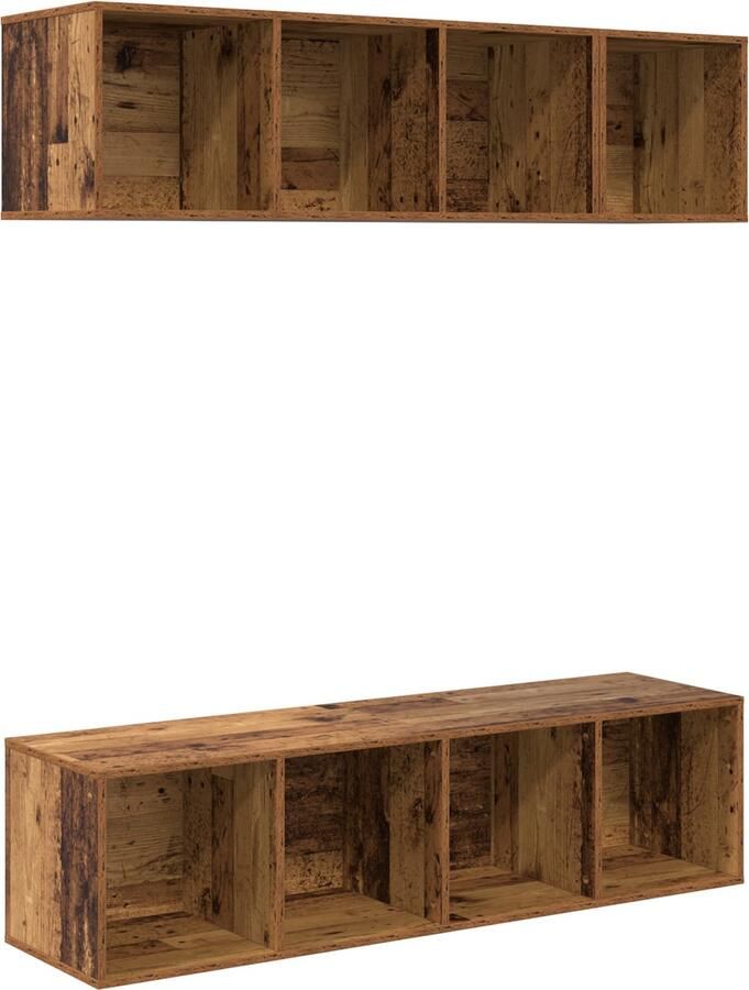 VidaXL Tv-meubelset met plank met opslag 3 pcs Oud hout Bewerkt hout