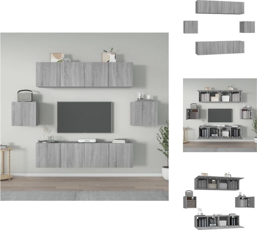 VidaXL Tv-meubelset Sonoma Eiken 4x 2 deuren + 2x 1 deur Grijs Hoge kwaliteit Kast