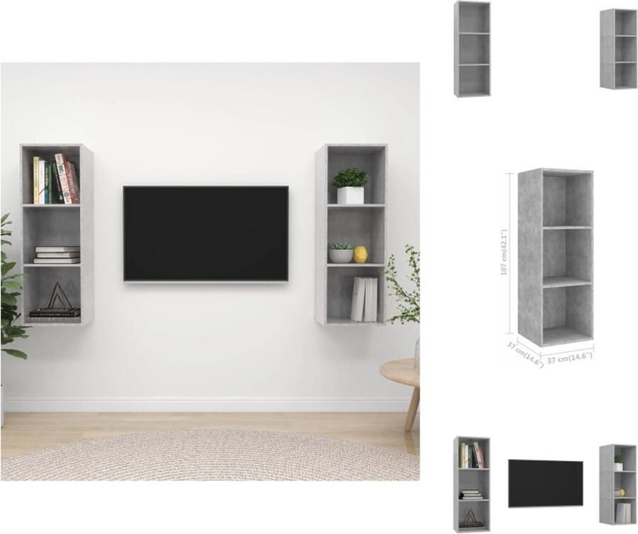 VidaXL TV-meubelset Televisiewandmeubel 37 x 37 x 107 cm Betongrijs Kast
